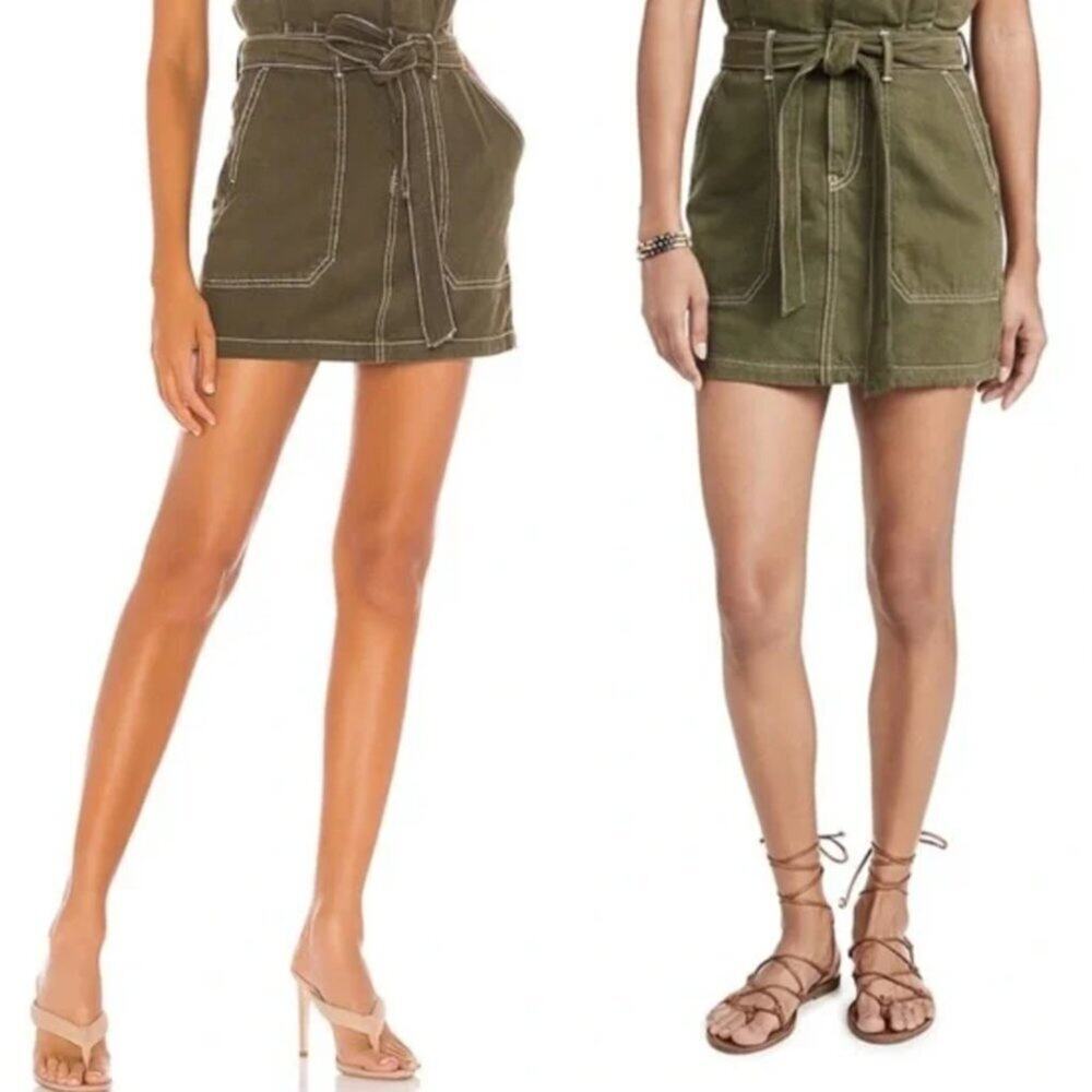 Free People Splendor In The Grass Skirt Womens 10 Paperbag Army Green Utility